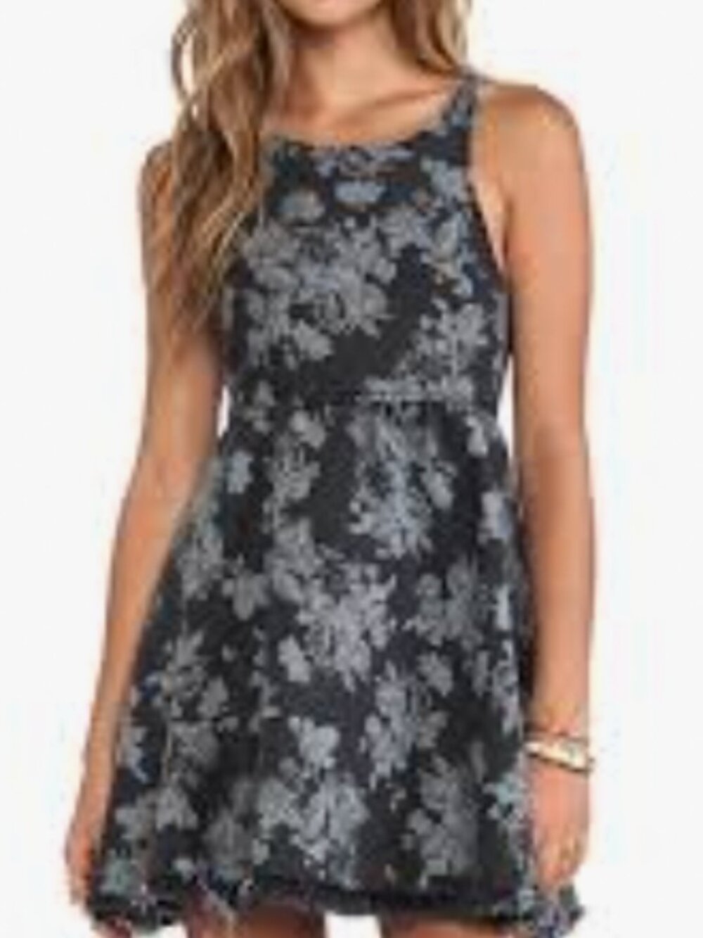 floral denim tank dress
